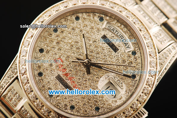 Rolex Day-Date Automatic Movement Diamond Case with Diamond Dial and Diamond Strap-ETA Coating - Click Image to Close